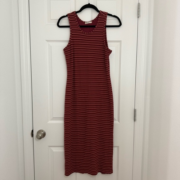 Marine Layer Medium Lexi Rib Daytime Midi Dress in Ruby Wine Multi Stripe - Picture 3 of 11